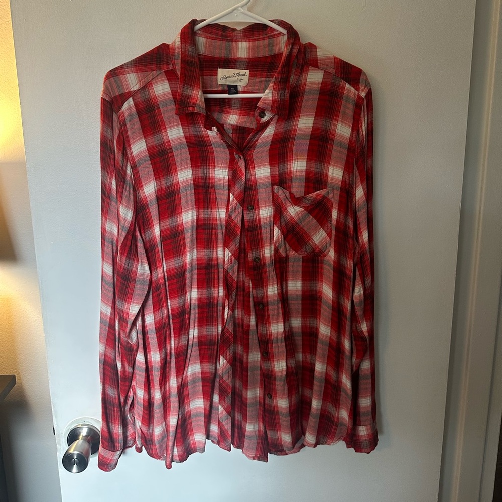 Universal Thread Red and White Plaid Button-Down Shirt